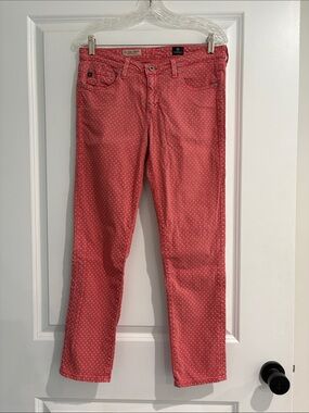 AG Adriano Goldschmied Coral Polka Dot Stevie Ankle Cropped Jeans sz 29
